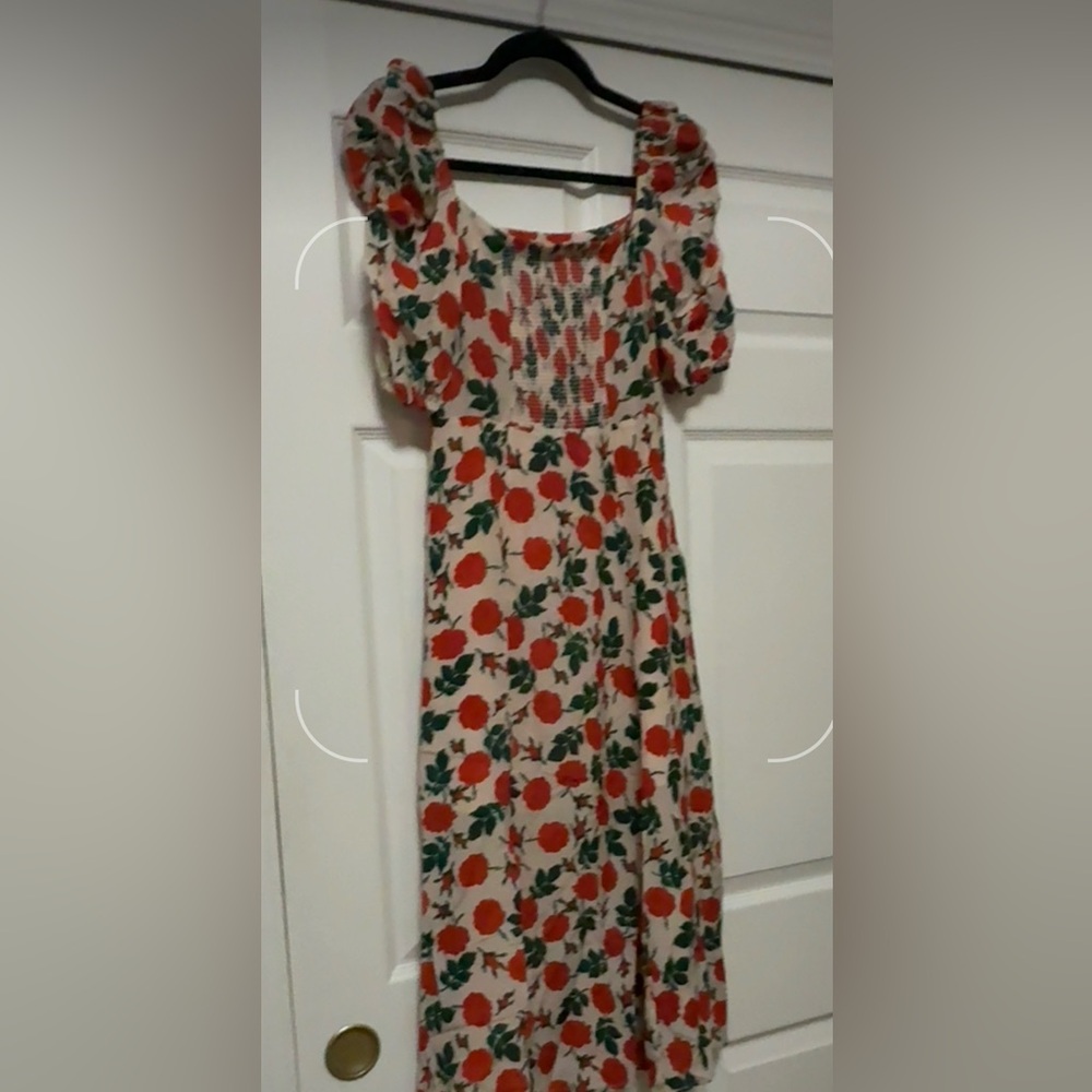 Ganni red Cream 100% floral Print dress size Small
